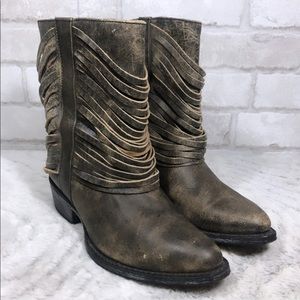 Layered Fringe Calf High Pull On Western Boots